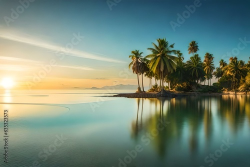 beach with palm trees generated by AI technology © soman