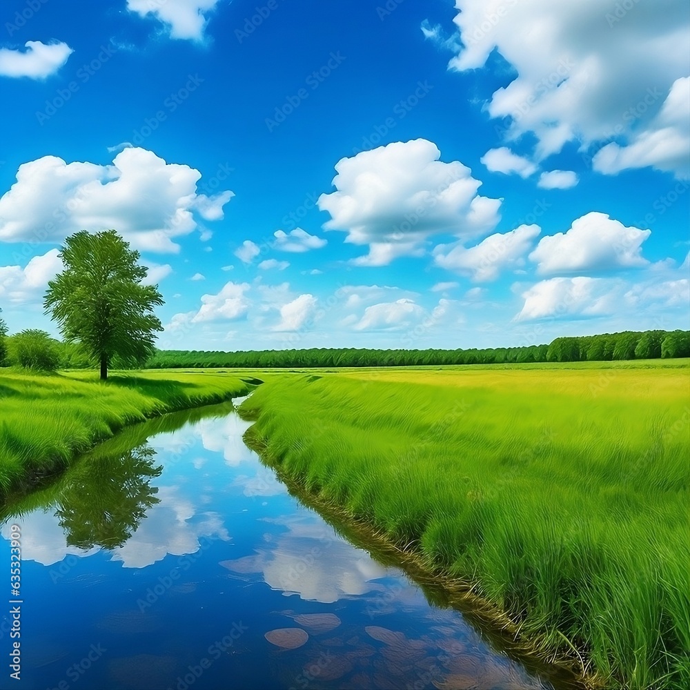 Obraz premium landscape with river and sky