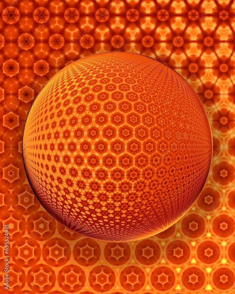 Hexagonal Radiance: Luminous Orange Sphere Adorned with an Intricate Honeycomb Pattern Hexagonal Radiance: Luminous Orange Sphere Adorned with an Intricate Honeycomb Pattern