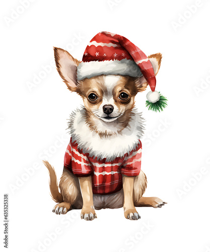 chihuahua puppy wearing santa claus hat clipart watercolor clip art water color