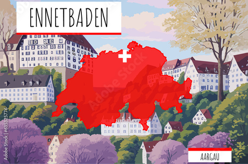 Ennetbaden on a Swiss map with a scene in Switzerland photo