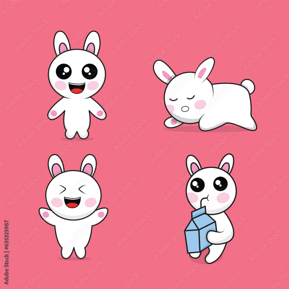 collection of vector illustrations of cute bunnies