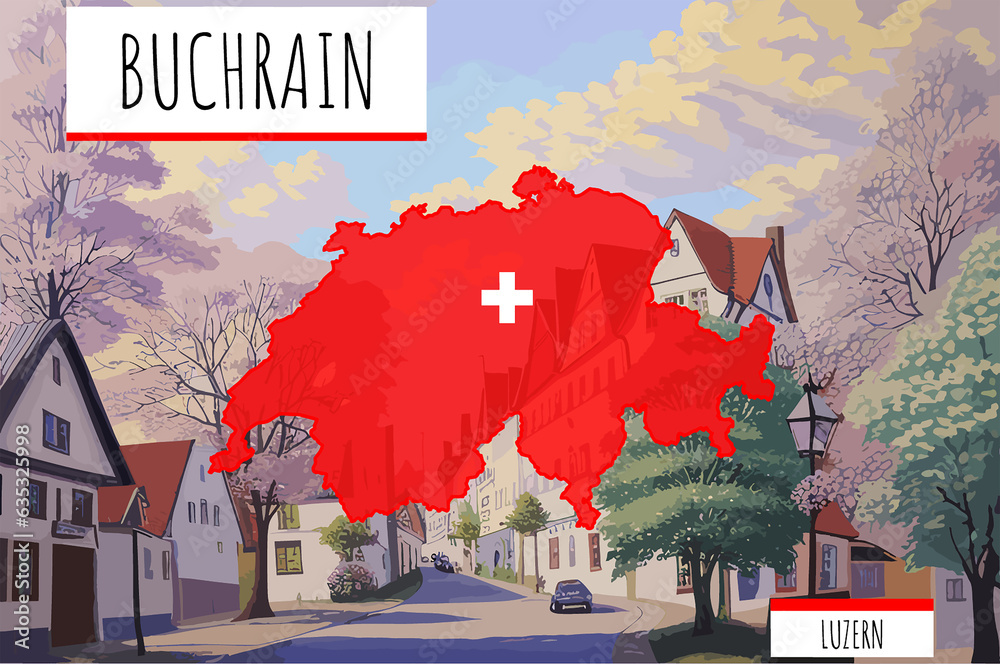 Buchrain on a Swiss map with a scene in Switzerland Stock Photo | Adobe ...