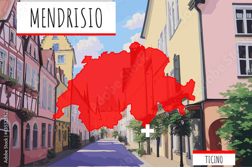 Mendrisio on a Swiss map with a scene in Switzerland photo