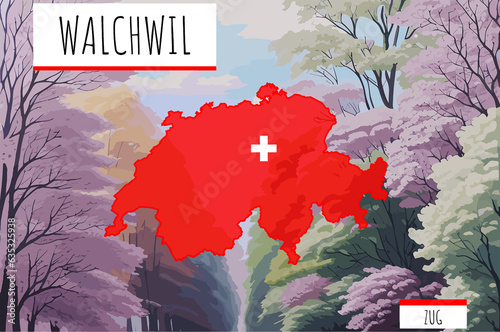 Walchwil on a Swiss map with a scene in Switzerland photo