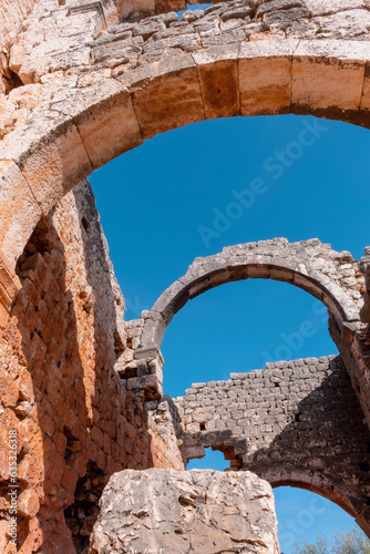 Antique church ruins. Ancient rome city. Destroyed historic church dome. Cambazlı Church, Mersin, Turkey.