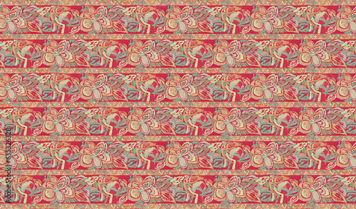 Antique old fashioned fabric vintage pattern. Retro fabric with floral pattern texture background.