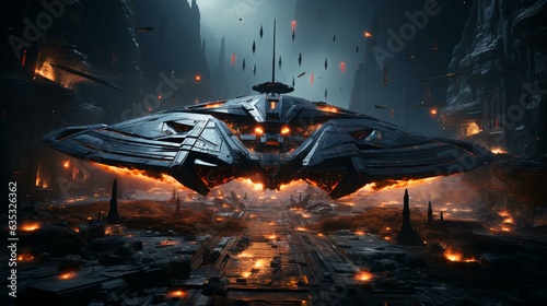 Fototapeta Naklejka Na Ścianę i Meble -  Futuristic spaceship on an alien planet. AI generated