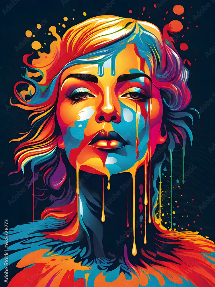 Woman, girl portrait , color splash art. Abstract background, print, t-shirt design.