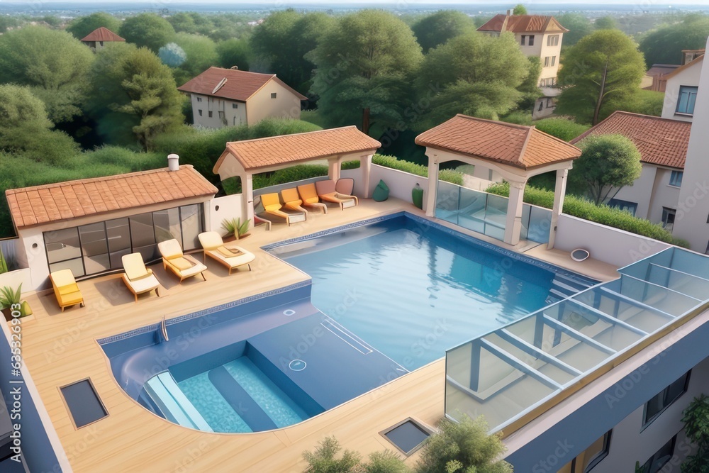 terrace with swimming pool