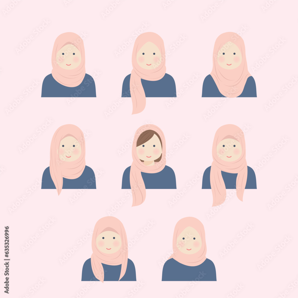Various Hijab Girl Style in Illustration Set Various Hijab Girl Style in Illustration Set