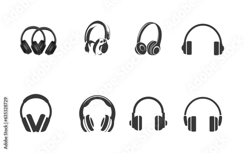 Headphone Clip Art Illustration Big Collection Set. Headphone DJ Technology, Headset Audio Sound Speaker, Microphone Ear Phone Vector Art With Element.
