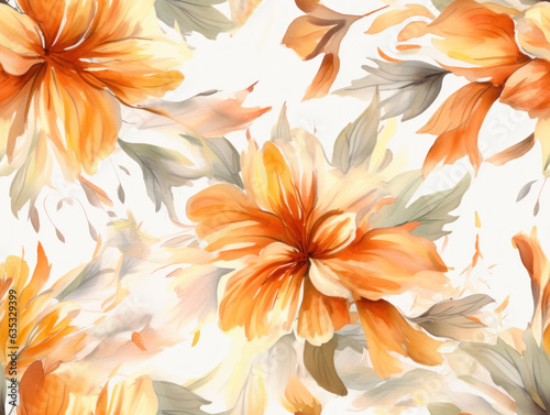 Flower pattern with orange flowers on background. Flora summer wallpaper. For banner, postcard, book illustration. Created with generative AI tools © Lidok_L