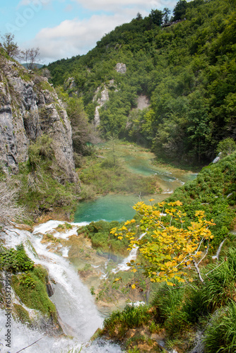 landscape waterfalls cascades in the Plitvice Lakes National Park (Nacionalni park Plitvička jezera) in the state of Gospić in Croatia