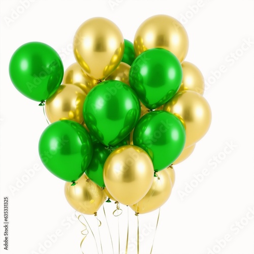 green and golden balloons on white background. birthday, wedding or other events Generative AI