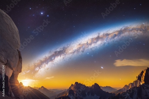 Universo, espaço e planetas em uma linda paisagem photo
