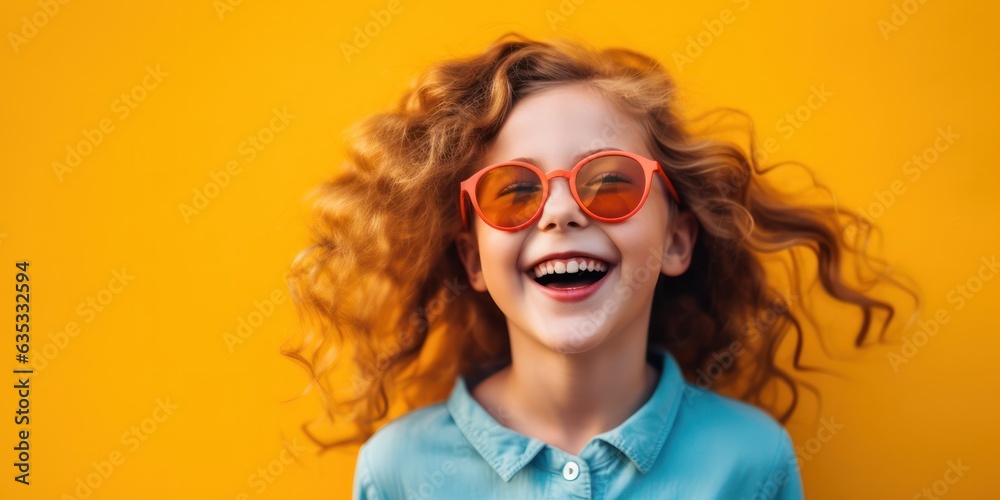 illustration of young girl in glasses is smiling, generative AI illustration of young girl in glasses is smiling, generative AI