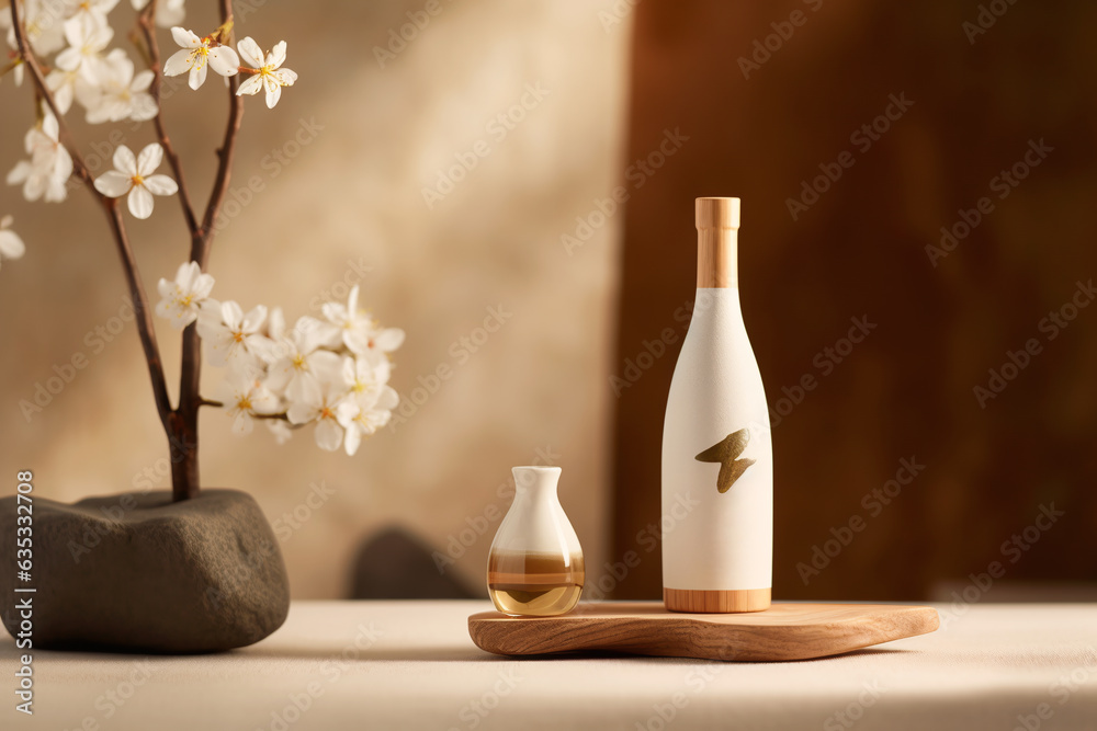 White sake bottle with ceramic cup
