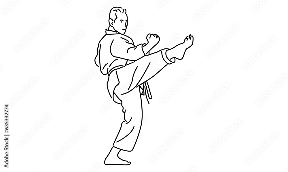 Fototapeta premium line art of man practicing karate combat