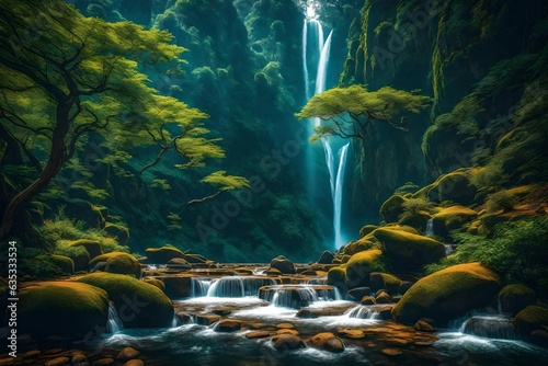 waterfall in the jungle Created with generative AI