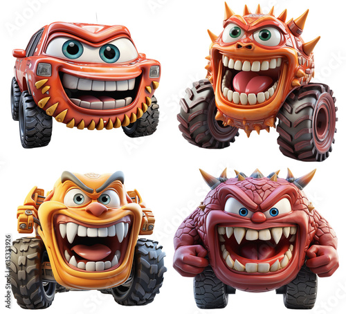 illustrations of cartoon cars with different facial expressions, generative ai
