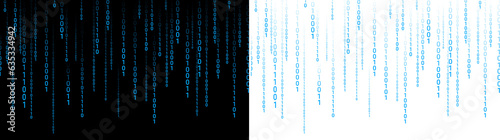 hacker background with blue binary bit code streaming down or falling down transparent background