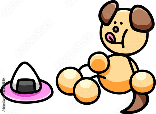 満腹になるわんまるのイラスト(左右反転バージョン)　犬
