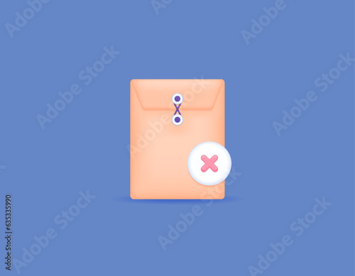 The job application file is incorrect or incomplete. Submission of attached files to job applications failed. Documents rejected or not accepted. Job application envelope and cross sign. icon 3d