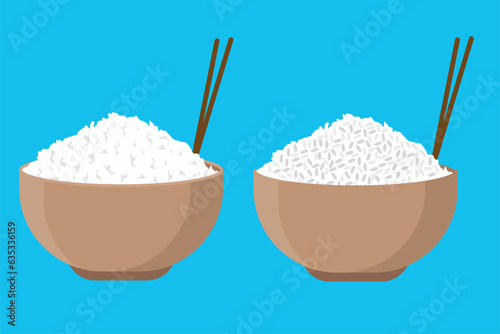 Rice in a bowl with chopstick isolated on background vector illustration.