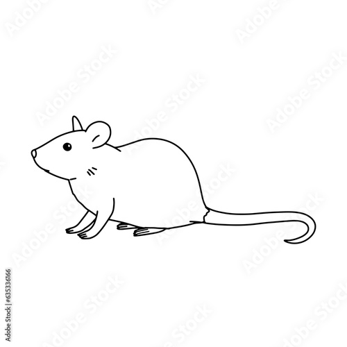 Sketch of realistic laboratory mouse. Pet in outline style. Vector doodle illustration