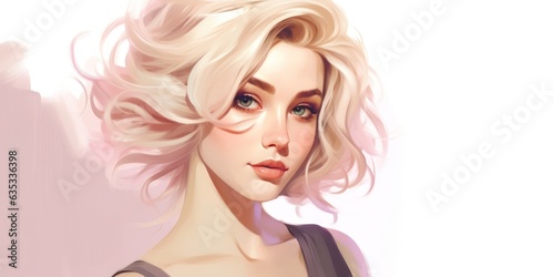 illustration of charming blonde young woman, generative AI