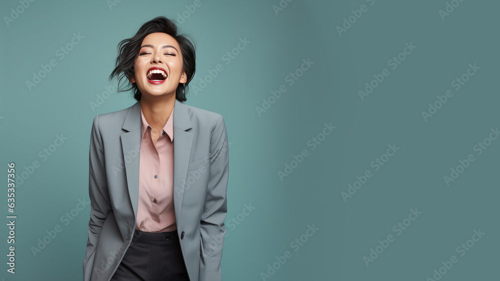 Successful cheering Asian businesswoman is satisfied with the results of the achievement, black hair Successful cheering Asian businesswoman is satisfied with the results of the achievement, black hair
