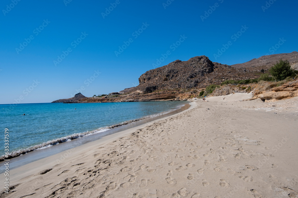 Crete, Xerocampos beautiful sandy beach Mazida i Ammos with shallow water for a long stretch.  Lasithi Province, Greece 
