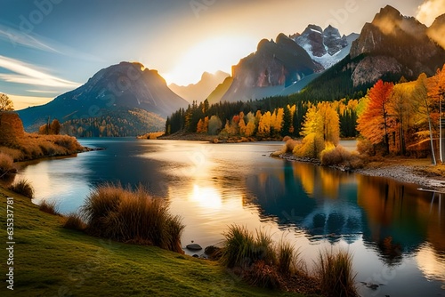 autumn landscape with lake generated by AI tool