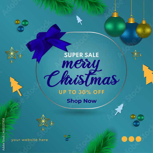 Merry Christmas Facebook and Instagram social media post Ornament square background Premium Vector (ID: 635337958)