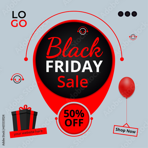 Editable Black Friday Sale banner design template vector illustration. Social media post design for Black Friday Sale. Advertising, promotional banner in black friday (ID: 635338124)