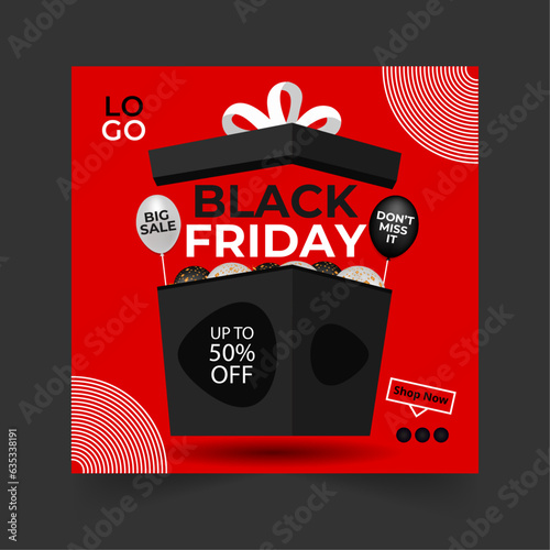Editable Black Friday Sale banner design template vector illustration. Social media post design for Black Friday Sale. Advertising, promotional banner in black friday (ID: 635338191)