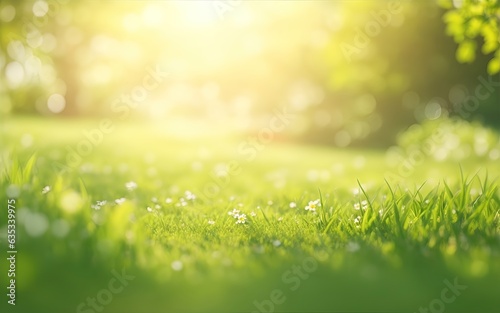 Green grass with bokeh defocused lights abstract background. Nature concept. © Preyanuch