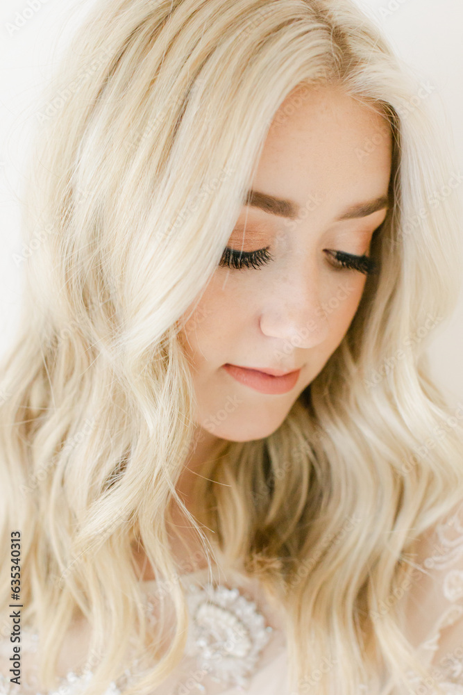 closeup of beautiful ethereal blonde woman with makeup closeup of beautiful ethereal blonde woman with makeup