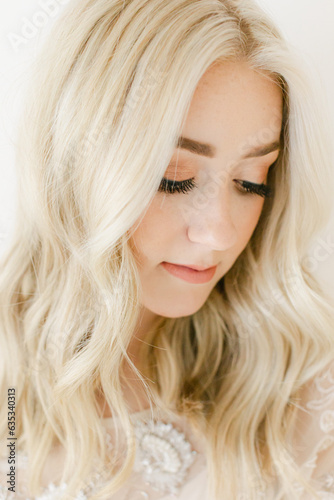 closeup of beautiful ethereal blonde woman with makeup