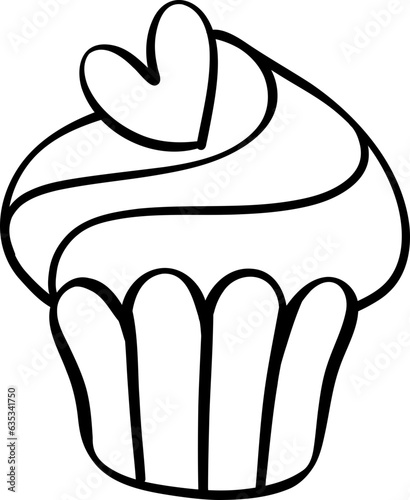 Cute Birthday cake cupcake outline doodle cartoon illustration