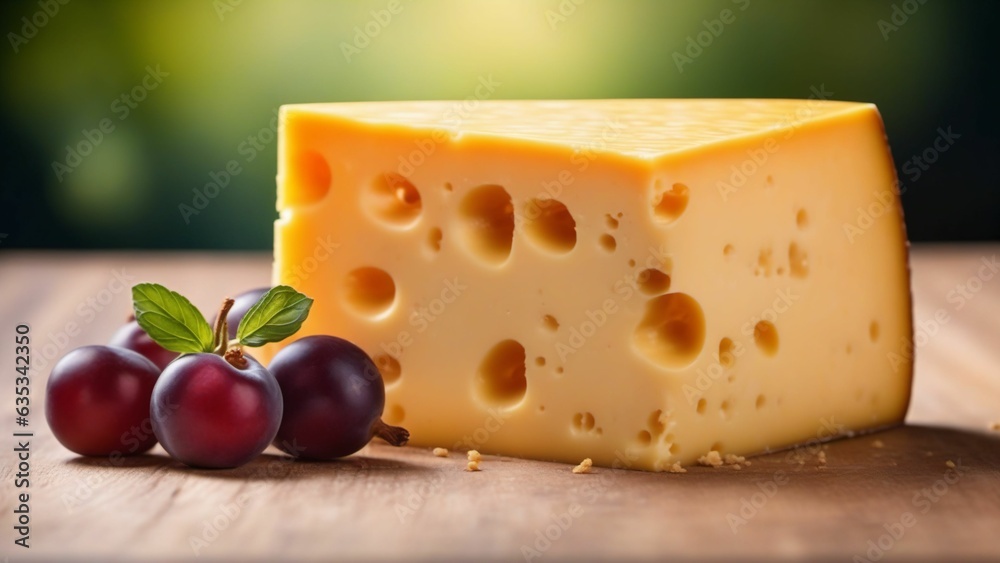 Cheese on rustic wooden table. Generated with AI Cheese on rustic wooden table. Generated with AI