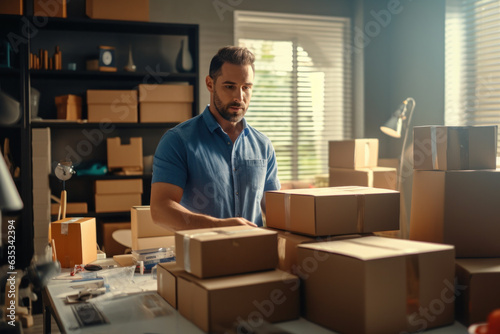 Small Business Owner Man Preparing Orders Online Store AI Generated