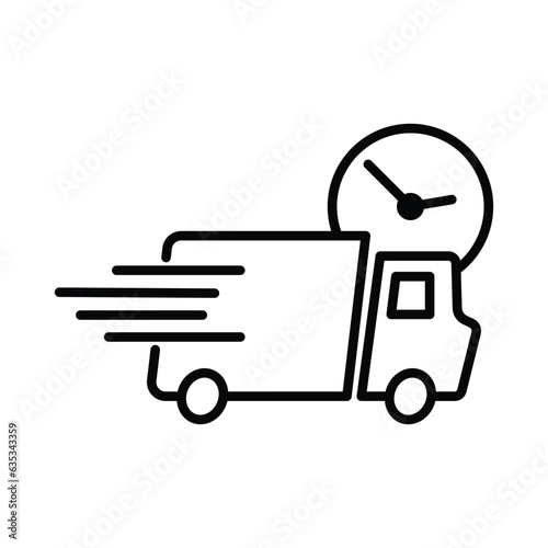 Fast Delivery Truck, Quick Delivery Transportation With Clock Symbol, Van Icon, Courier Service, Lorry, Vehicle Speedy Cargo, User Interface, Business And Finance, Shipment Vector Illustration