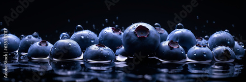 Blueberry fresh ripe fruit, close up view. Food banner for web use or desing layout. Generative AI