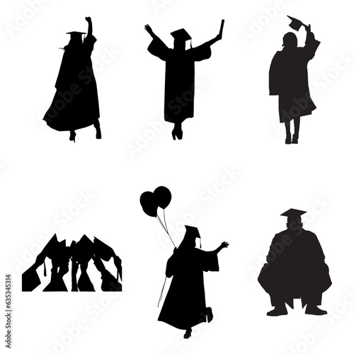 Student Graduation Silhouette Illustration Set