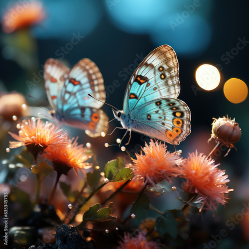 A bunch of butterflies resting on a flower bokeh   © Sekai