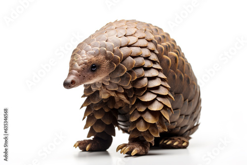 Image of malayan pangolin on white background. Wildlife Animals. Illustration, Generative AI. photo