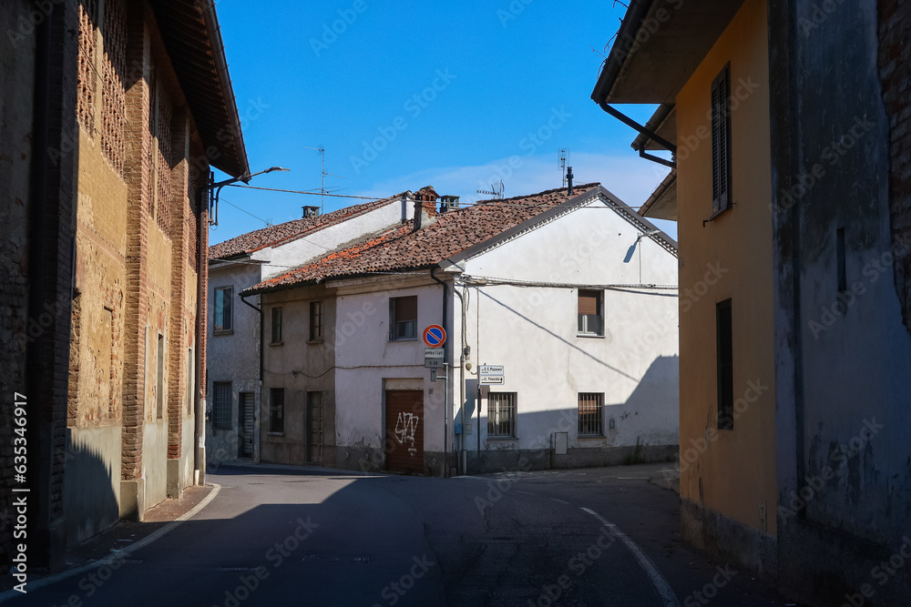 Vistarino characteristic ancient village vision square church houses detail Po Valley