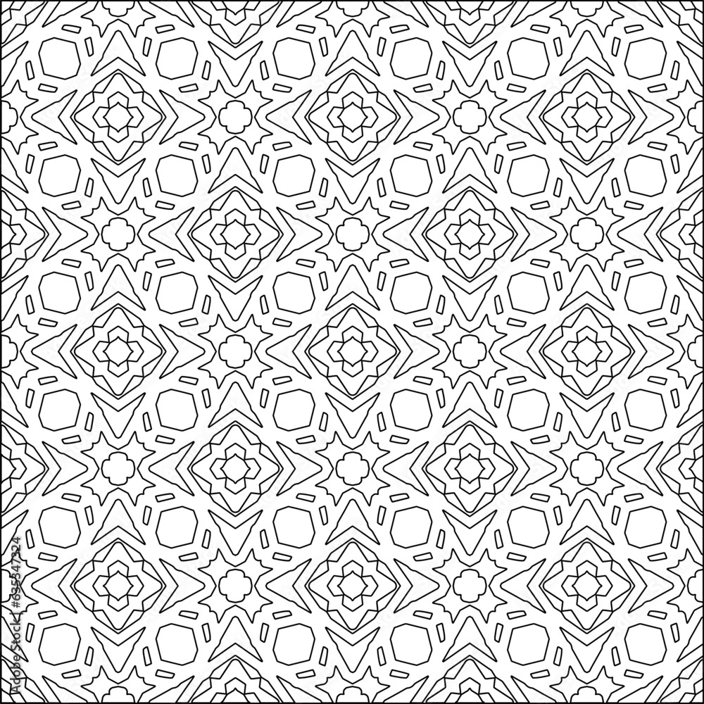 Vector pattern with symmetrical elements . Modern stylish abstract texture. Repeating geometric tiles from striped elements.Black and white pattern.